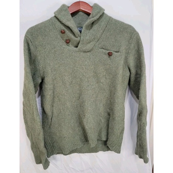 Polo Ralph Lauren Green Merino Wool Angora Rabbit Shawl Collar Knit Sweater Sz L - Picture 1 of 8